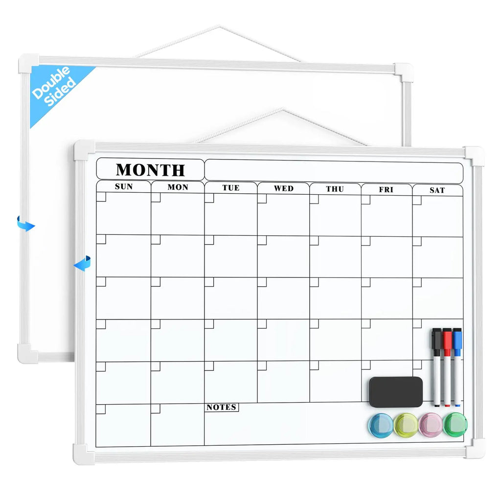 MaxGear 16x12 In Double-Sided Dry Erase Monthly Calendar Board, Reusable Dry Erase Planner with Blank Note Side, Wall Calendar for home office school