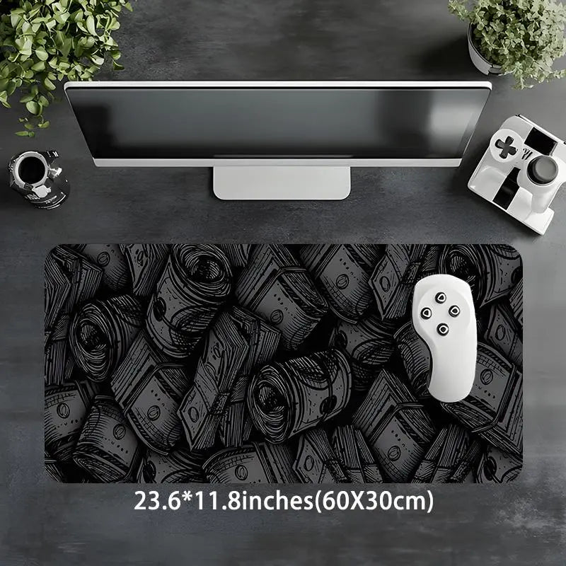 Money Pattern Desk Mat, Large Gaming Mouse Pad, Aesthetic Desktop Protection Pad, Non-Slip Home Office Work Mat, Suitable for Laptop & Desktop Computer Games, Desktop Accessory, Office Desk Accessories, Mouse Pads for Desk