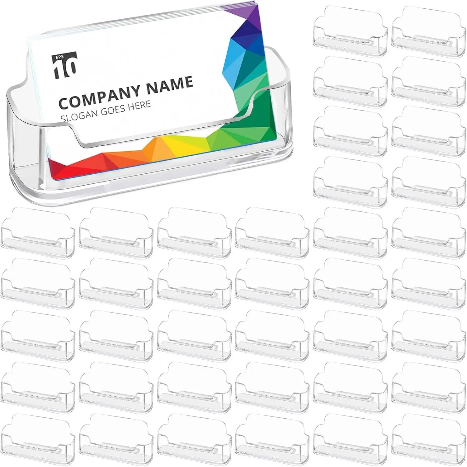 Business Card Holder for Desk, 20 Pack Plastic Business Card Display Clear Business Card Holder Desktop Cards Stand for  Office Exhibition Desk Table, Fits 30-50 Business Cards