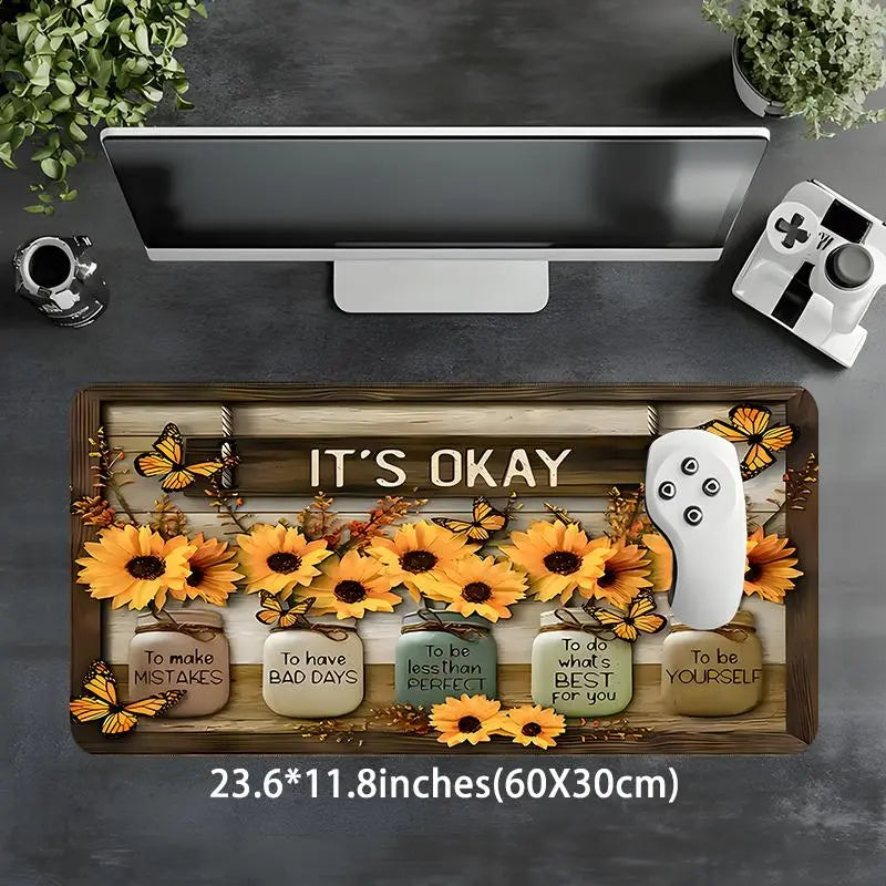 Sunflower & Letter Pattern Desk Mat, Rectangle Gaming Mouse Pad, Non-slip Rubber Pad, Decorative Desk Mat for Home Office, Desk Accessories, Fun Desk Accessories