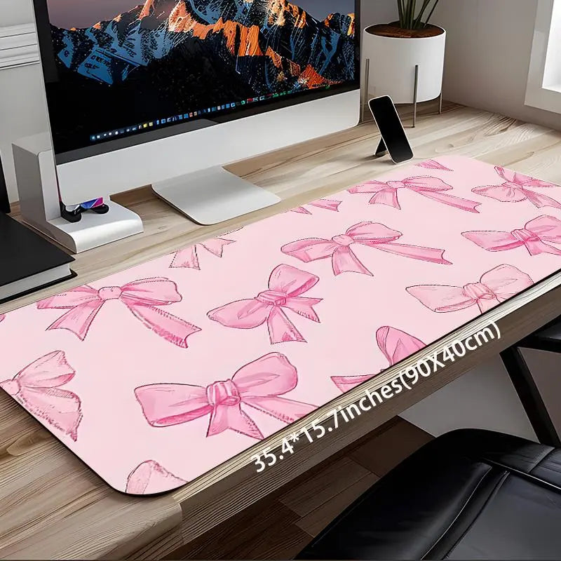 Pink Bow Pattern Desk Mat, Rectangle Gaming Mouse Pad, Non-slip Rubber Pad, Decorative Desk Mat, Cute Desk Accessories for Home Office, Girly Office Supplies, Fun Desk Supplies, Aesthetic Desk Accessories, Desktop Accessory