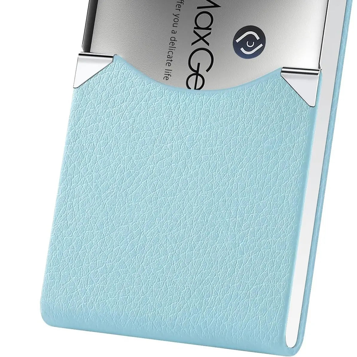 MaxGear Business Card Holder, Slim PU Leather & Stainless Steel Office Accessories, RFID Blocking Name Card Case with Magnetic Closure for Men