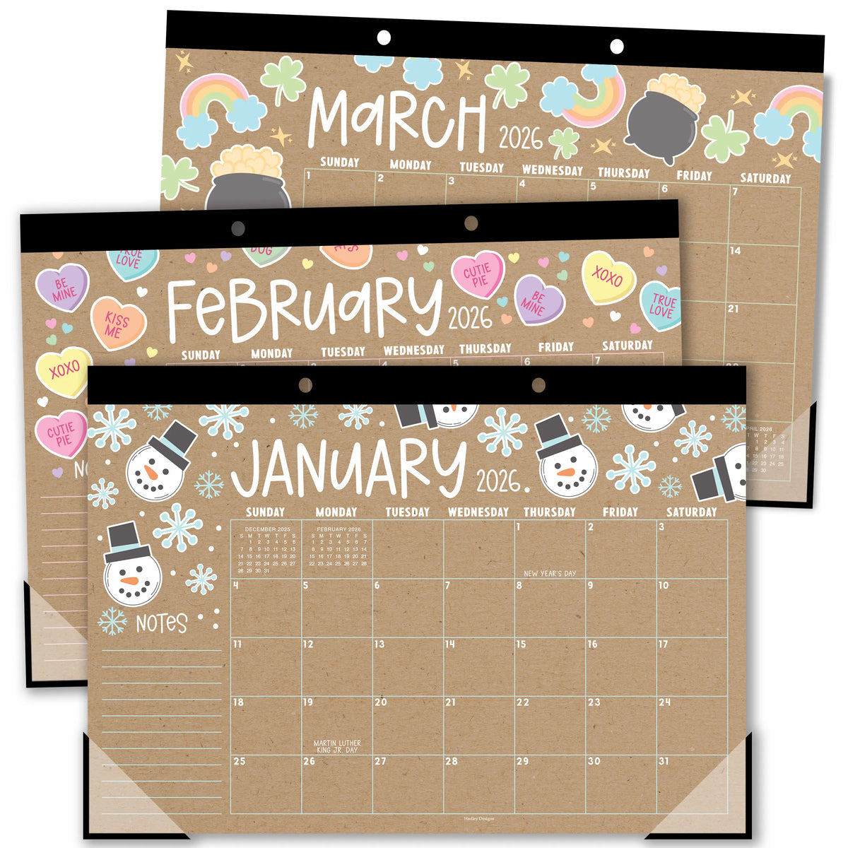 Hadley Designs 2026-2027 18-Month 11x17 in Desk Calendar - Teacher Planner, Office Accessories, Office Stationery, Monthly Grids, 18-Month Layout for Back to School Planning