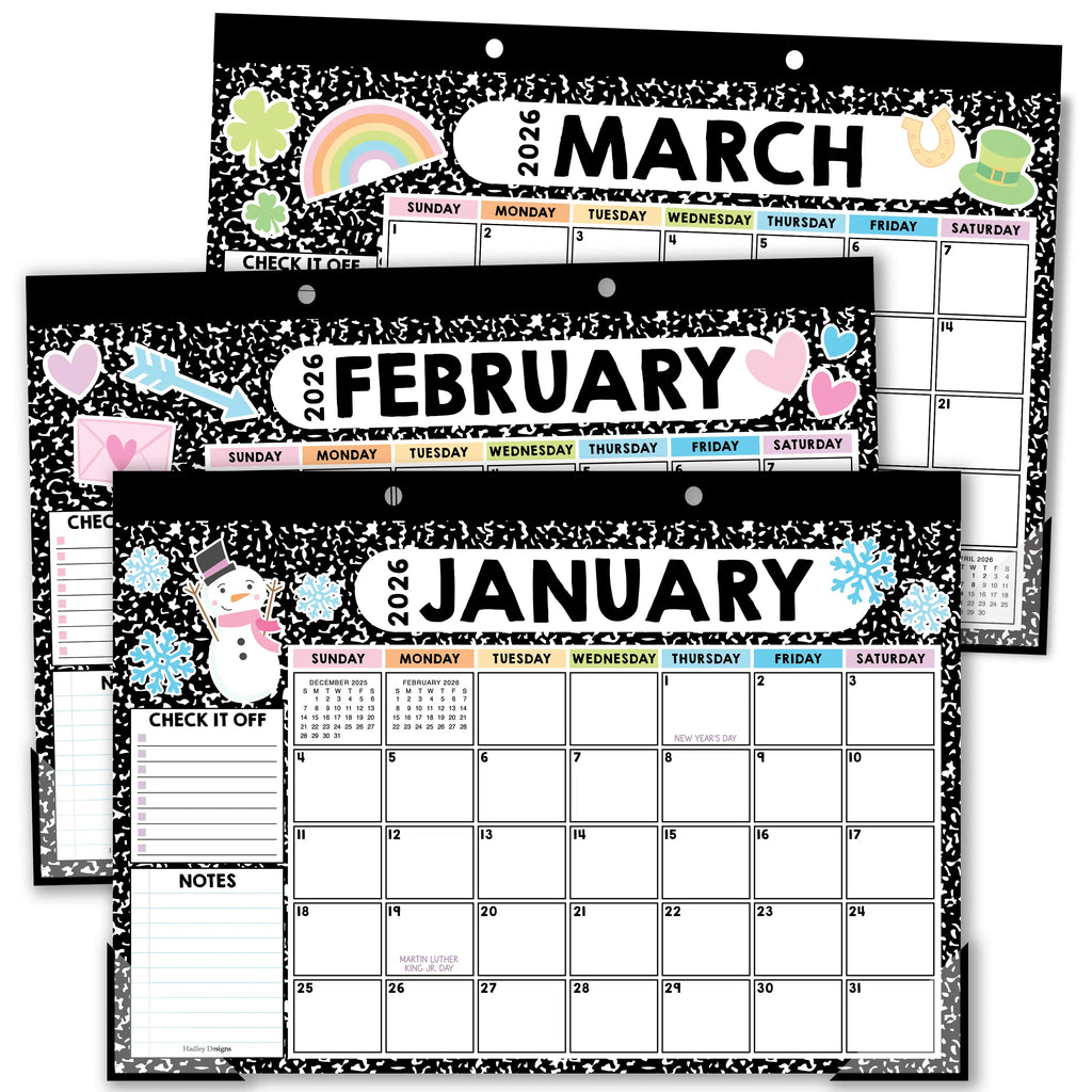 Hadley Designs 2026-2027 18-Month 11x17 in Desk Calendar - Teacher Planner, Office Accessories, Office Stationery, Monthly Grids, 18-Month Layout for Back to School Planning