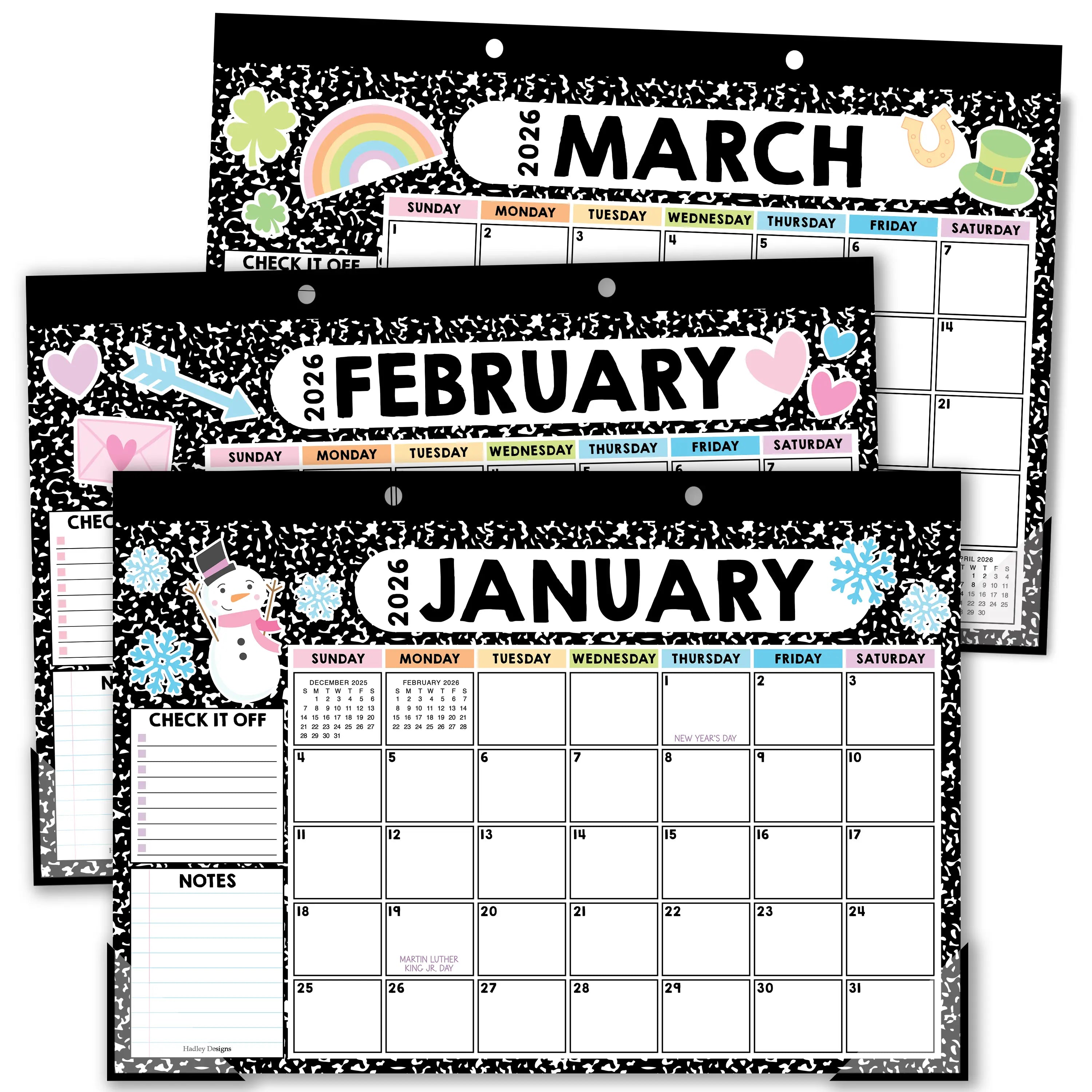 Hadley Designs 2026-2027 18-Month 11x17 in Desk Calendar - Teacher Planner, Office Accessories, Office Stationery, Monthly Grids, 18-Month Layout for Back to School Planning