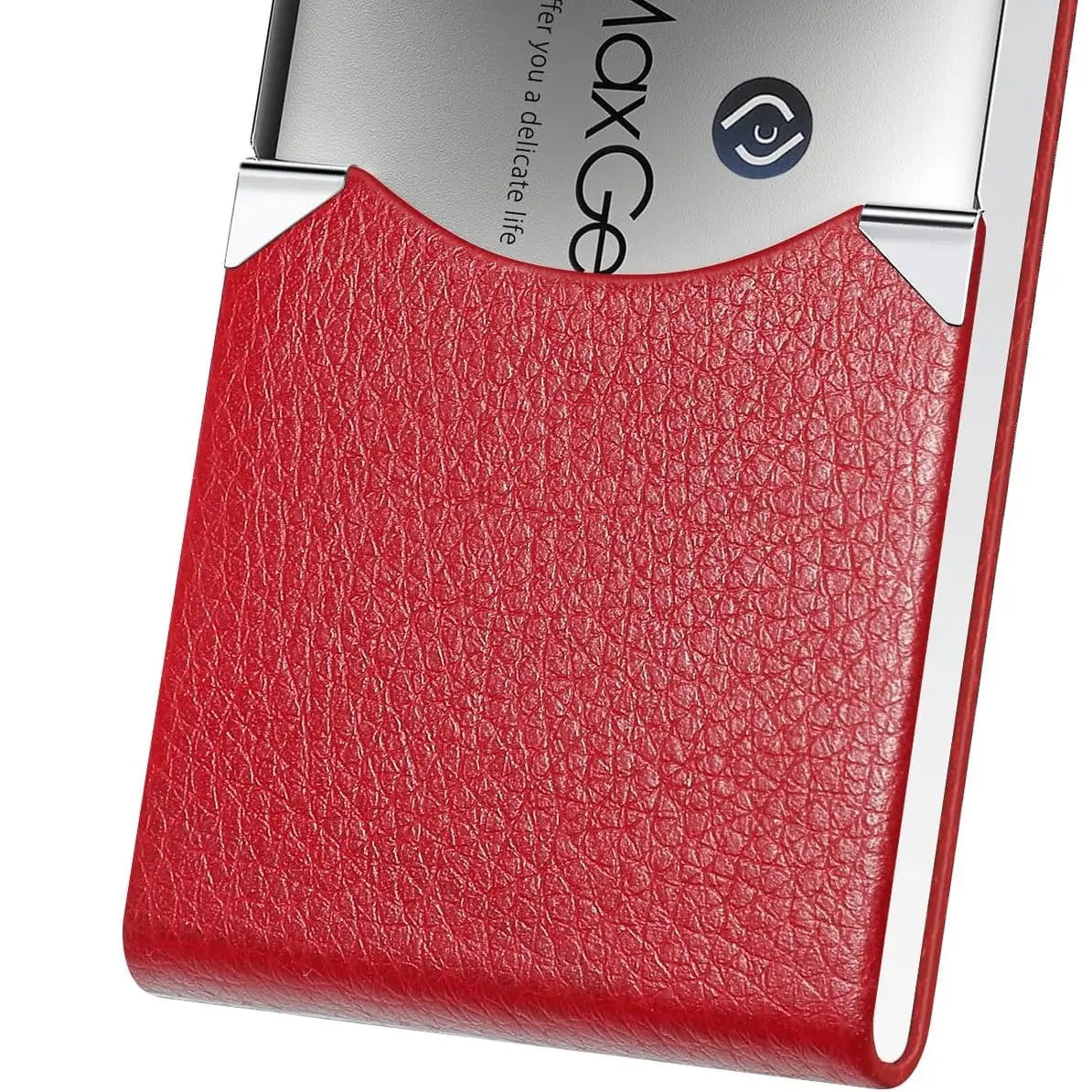 MaxGear Business Card Holder - Slim PU Leather & Steel-Core Office Accessories with RFID Blocker, Magnetic Close, Secure Business Card Storage for Corporate Staff