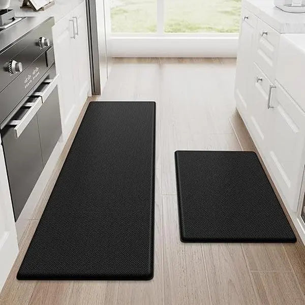 Kitchen Mats, 2PCS Kitchen Rugs, Cushioned Anti Fatigue Kitchen Mats for Floor, Non-Slip Standing Desk Mat, Waterproof  Office,17.3"×30"+17.3"×47",Black