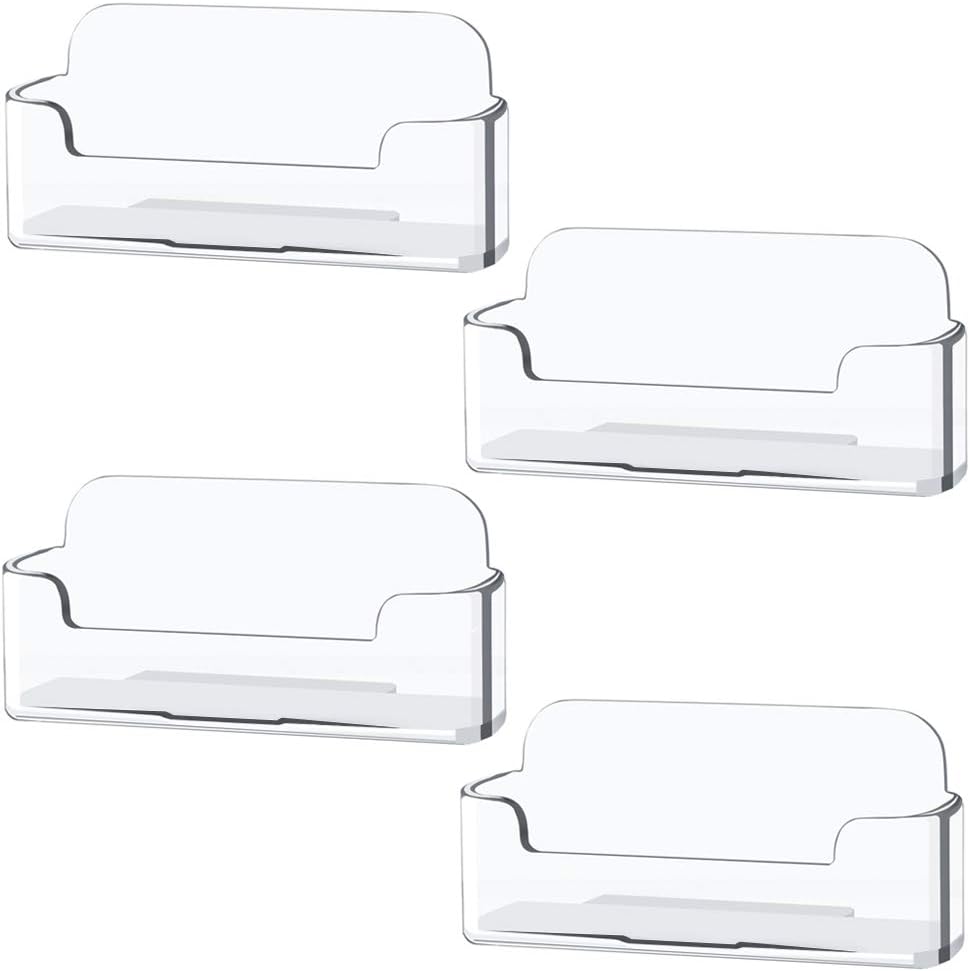 Qizpcer 4 Pack Clear Plastic Business Card Holder,Acrylic Business Card Display for Desk Business Card Stand