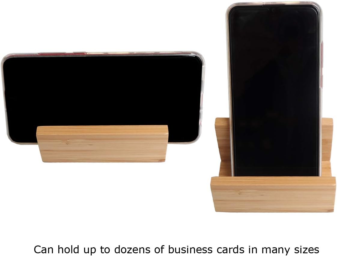 2 Pack Bamboo Wood Desktop Business Card Holder Display for Desk Sturdy Business Card Stand for Office Tabletop Counter Organizer