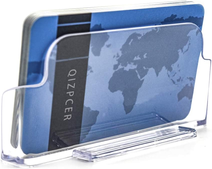 Qizpcer 8 Pack Plastic Business Card Holder - Clear Business Card Case for Desk - Office Acrylic Business Card Stand Display