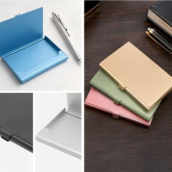 2-Pack Gold Aluminum Business Card Holder Slim Flip Pocket Case