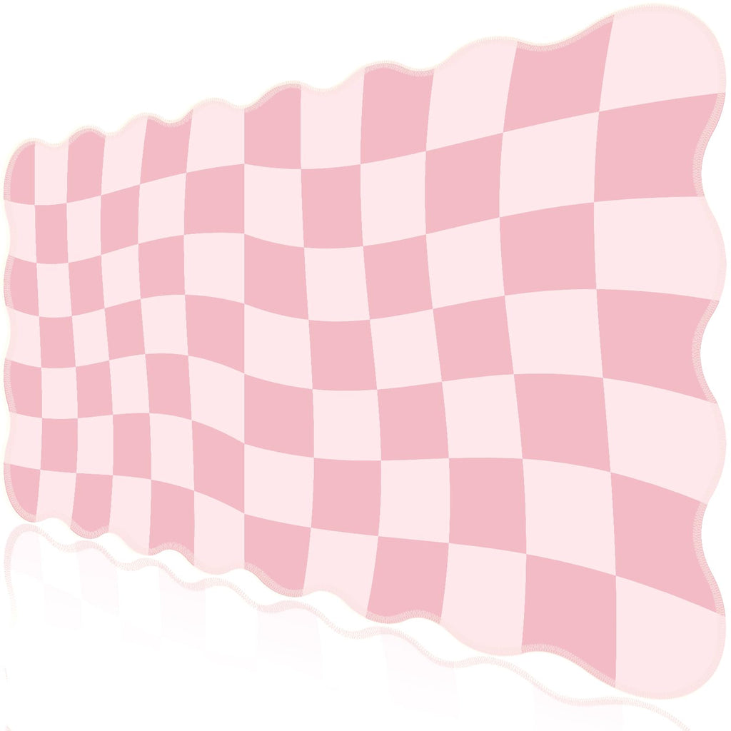 L-SPOUTTO Green Mouse Pad,Geometric Desk Mat XXL Large Scalloped Gaming Mousepad,35.4x15.7in Non-Slip Rubber Base Keyboard Pad Waterproof Desktop Mat for Laptop Computer Game Home Office-Checkered