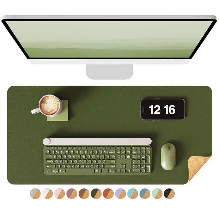 YSAGi Double-Sided Desk Pad, 31.5"x15.7"Leather Desk Mat, Eco Cork Desk Pad Protector,Large Mouse Pad,Waterproof Desk Blotter for Office/Home(Coffee)