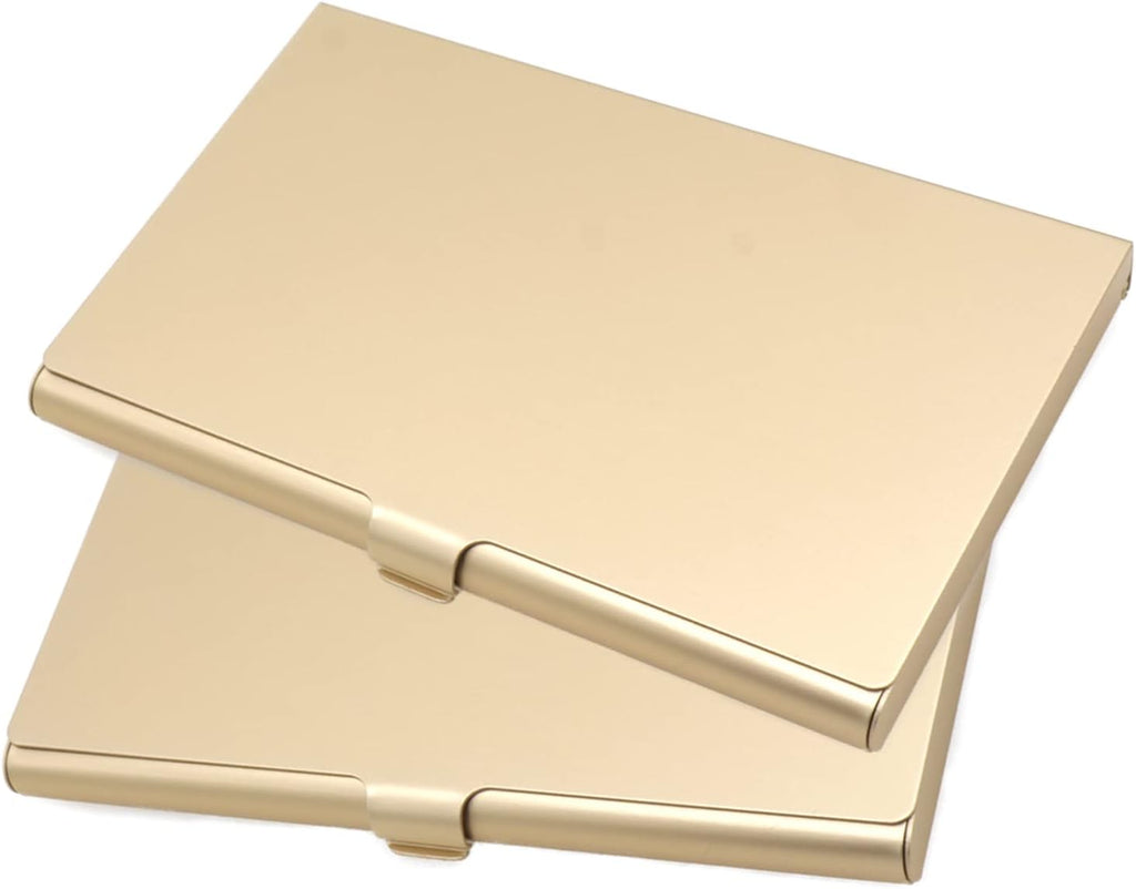 2-Pack Gold Aluminum Business Card Holder Slim Flip Pocket Case