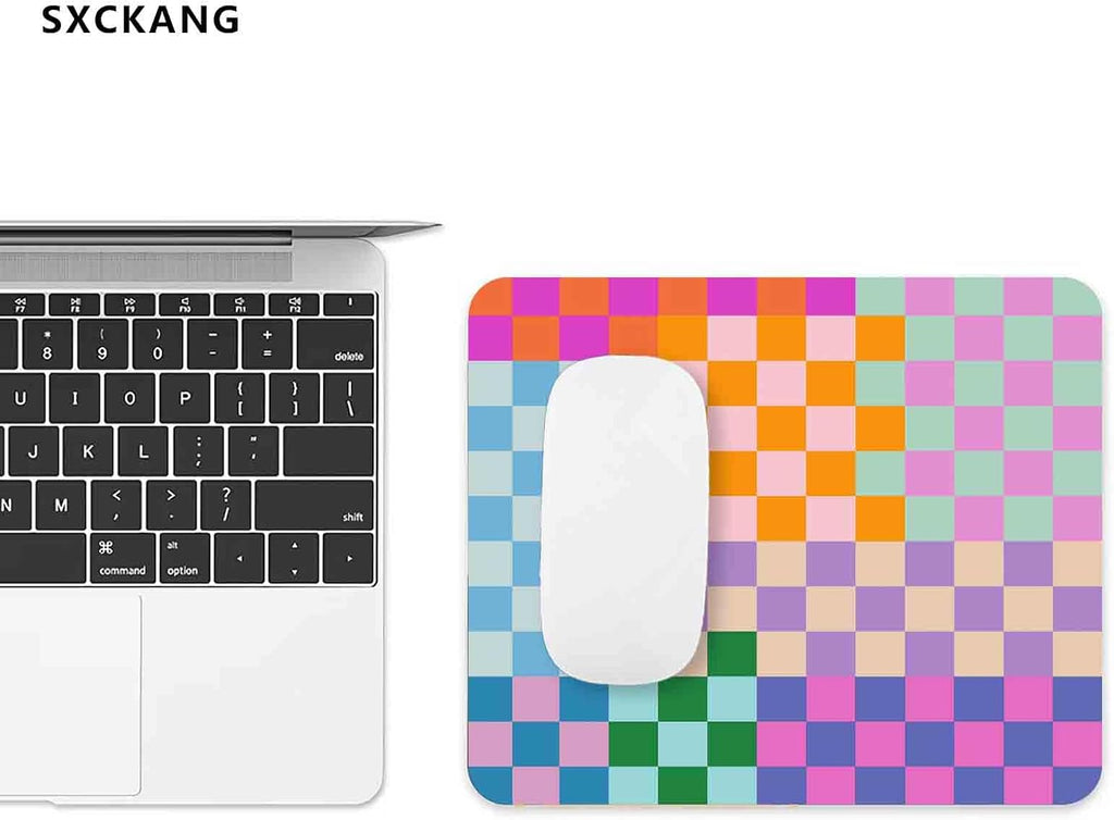 Cute Colorful Checkered Mouse Pad, Retro Purple Pink Blue Green Mousepad, Square Aesthetic Mice Pad Perfect Design for Gaming, Computer,Laptop, Office Work, Non-Slip Rubber Mouse Mat, 9.5x7.9 inch