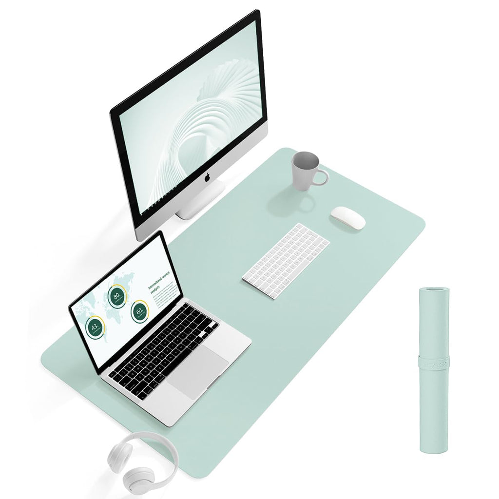 YSAGi Non-Slip Leather Desk Pad, Waterproof Laptop Computer Desk Keyboard Mat, Table Protector Blotter Mat, Large Mouse Pad for Office/Work/Home/Decor(Olive Green, 31.5" x 15.7")