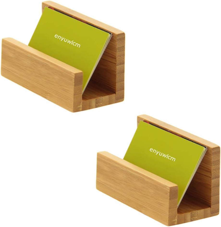 2 Pack Bamboo Wood Desktop Business Card Holder Display for Desk Sturdy Business Card Stand for Office Tabletop Counter Organizer