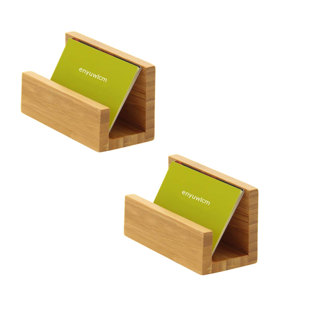 2 Pack Bamboo Wood Desktop Business Card Holder Display for Desk Sturdy Business Card Stand for Office Tabletop Counter Organizer