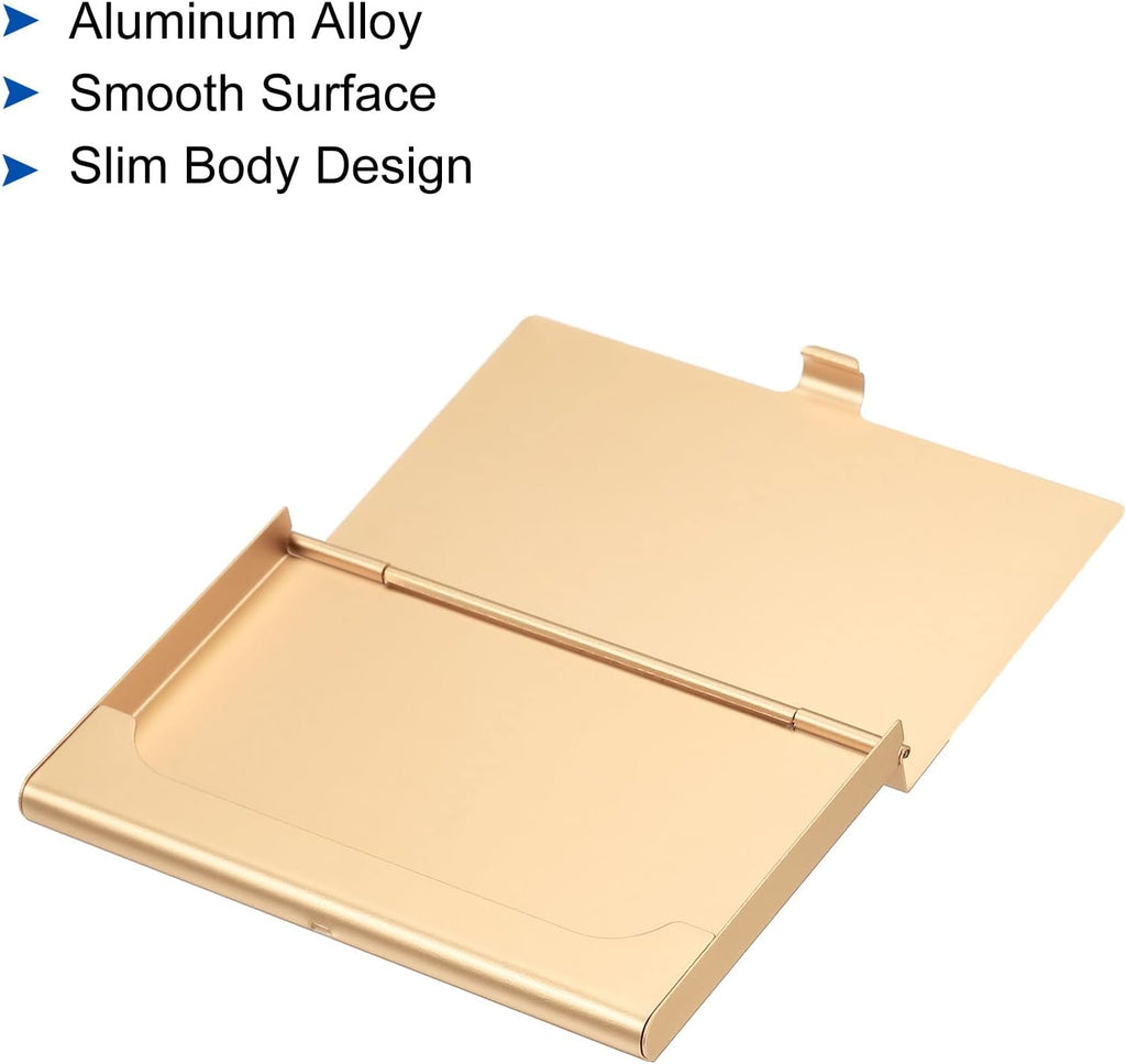 PATIKIL Business Card Holder, Aluminum Alloy Flip Cover Slim Name Cards Case for Women Men, Champagne Gold