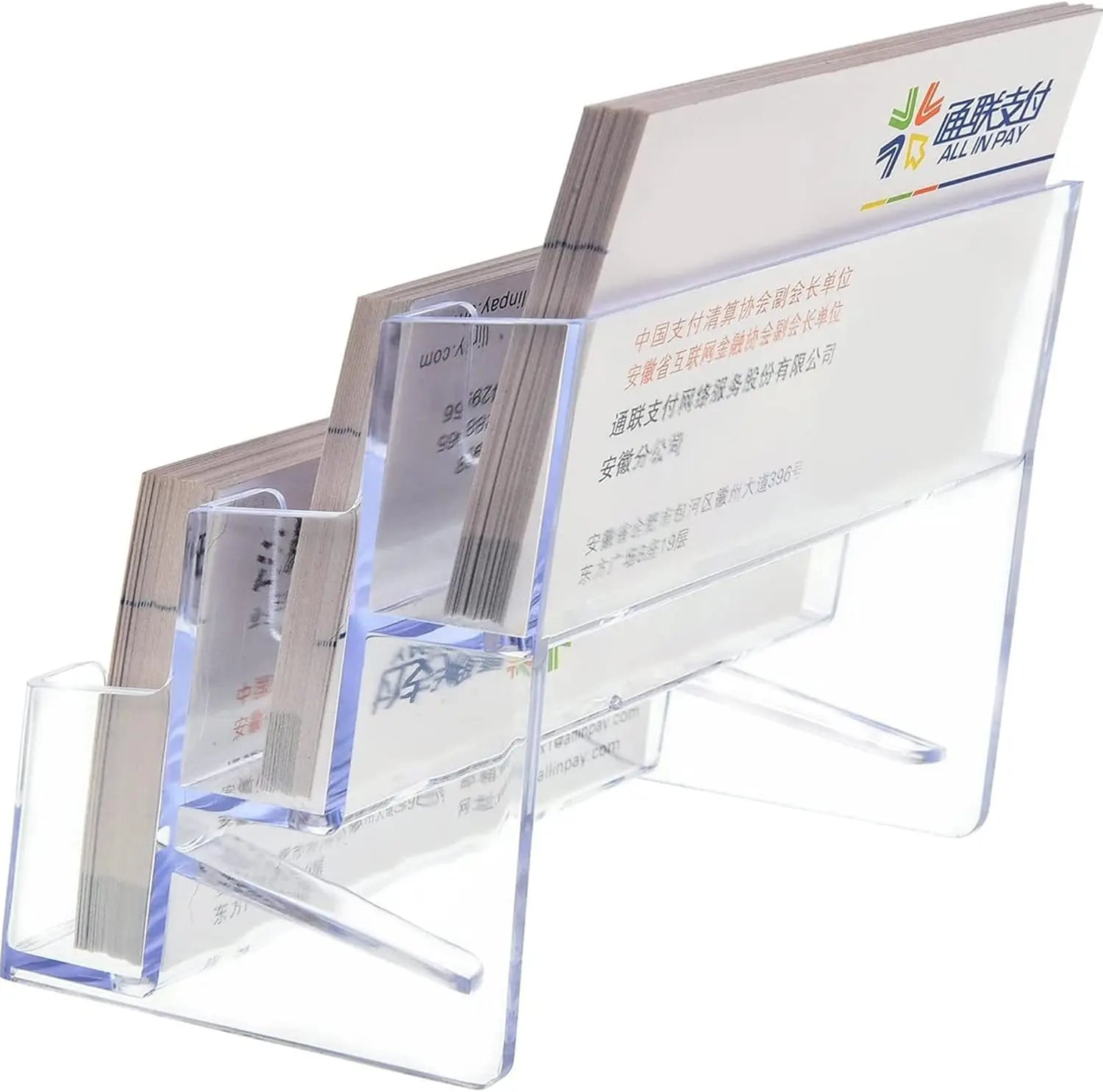 4PCS Business Card Holder for Desk 3 Tiers Clear Acrylic Stand for Business Card Organizer Storage Holder Display for Office and Company, 180 Cards Capacity