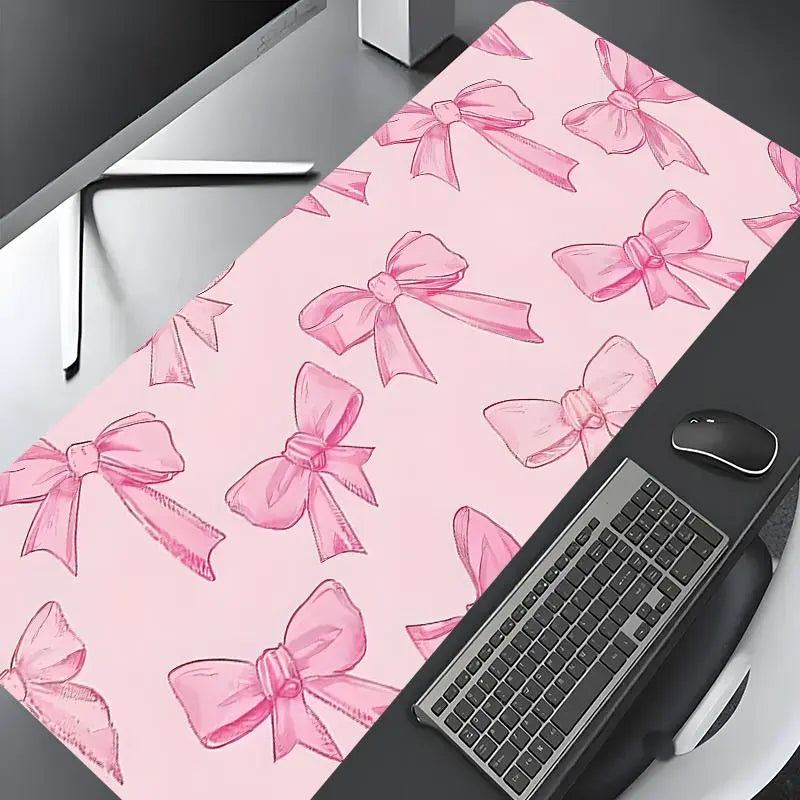 Pink Bow Pattern Desk Mat, Rectangle Gaming Mouse Pad, Non-slip Rubber Pad, Decorative Desk Mat, Cute Desk Accessories for Home Office, Girly Office Supplies, Fun Desk Supplies, Aesthetic Desk Accessories, Desktop Accessory