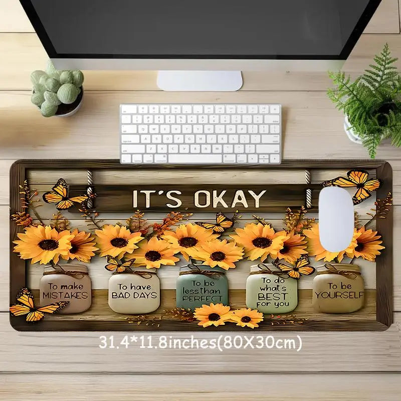 Sunflower & Letter Pattern Desk Mat, Rectangle Gaming Mouse Pad, Non-slip Rubber Pad, Decorative Desk Mat for Home Office, Desk Accessories, Fun Desk Accessories