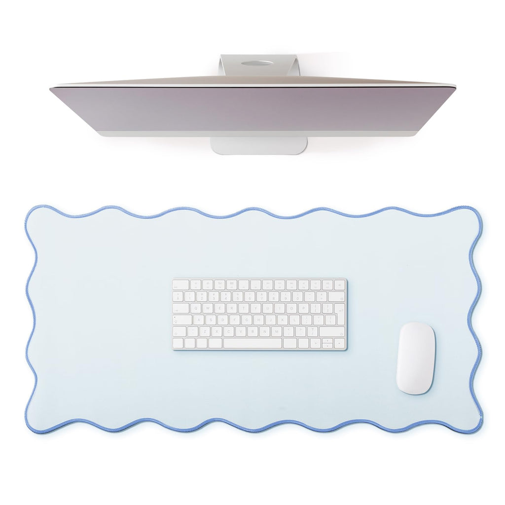 Hahafelt Large Scalloped Desk Mat Pad, Blue, 31.5 x 15.8 Inches
