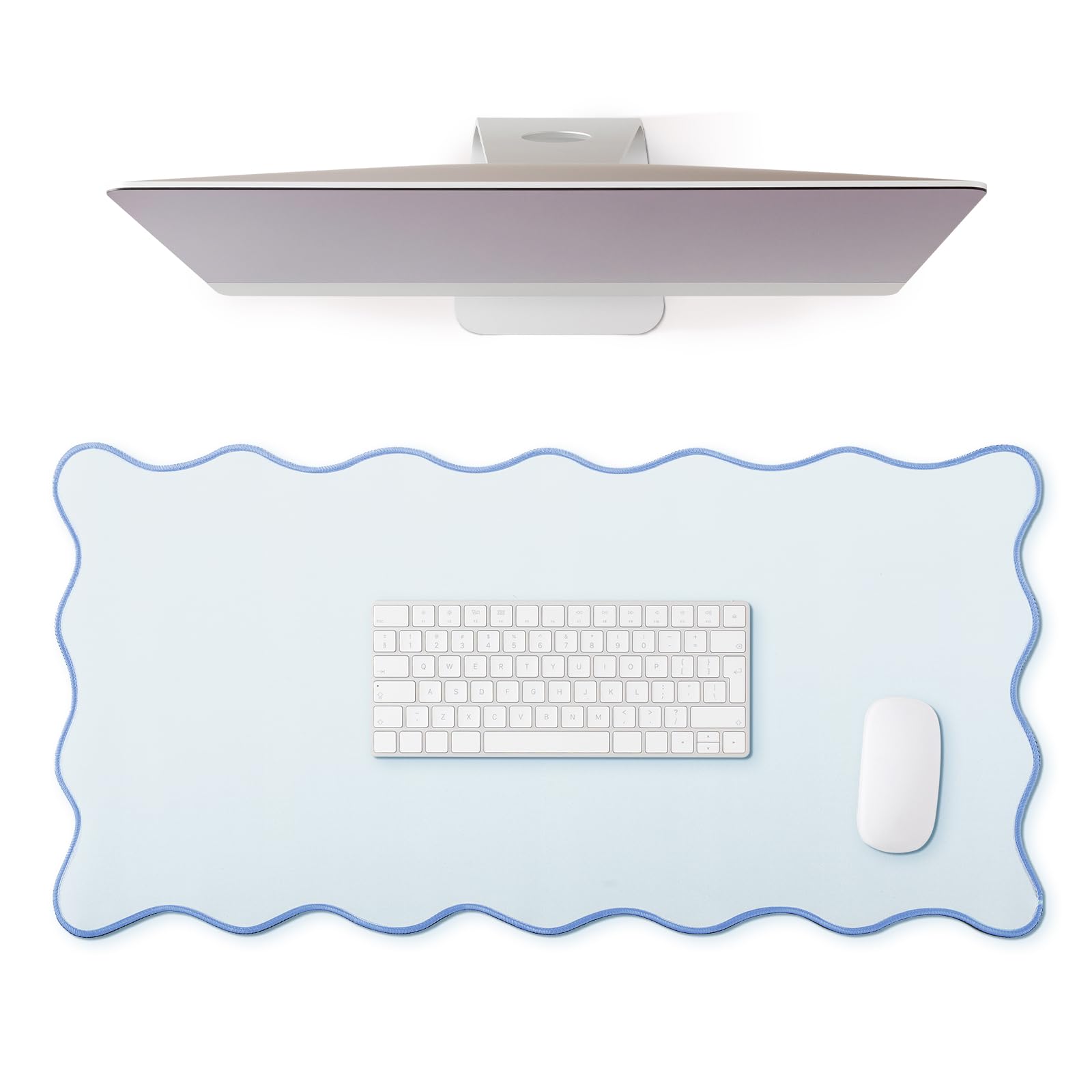 Hahafelt Large Scalloped Desk Mat Pad, Blue, 31.5 x 15.8 Inches