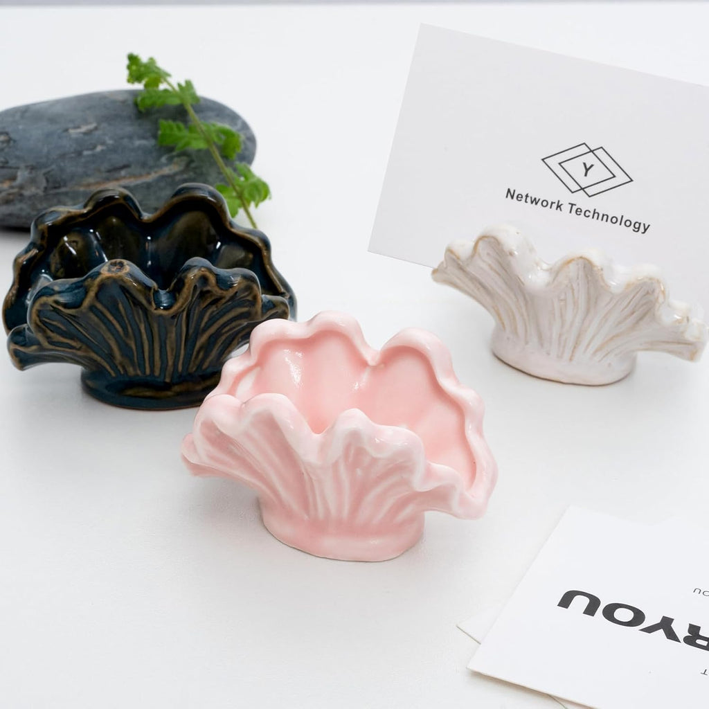 Cute Shell Business Card Holder for Desk - Vertical Display Stand