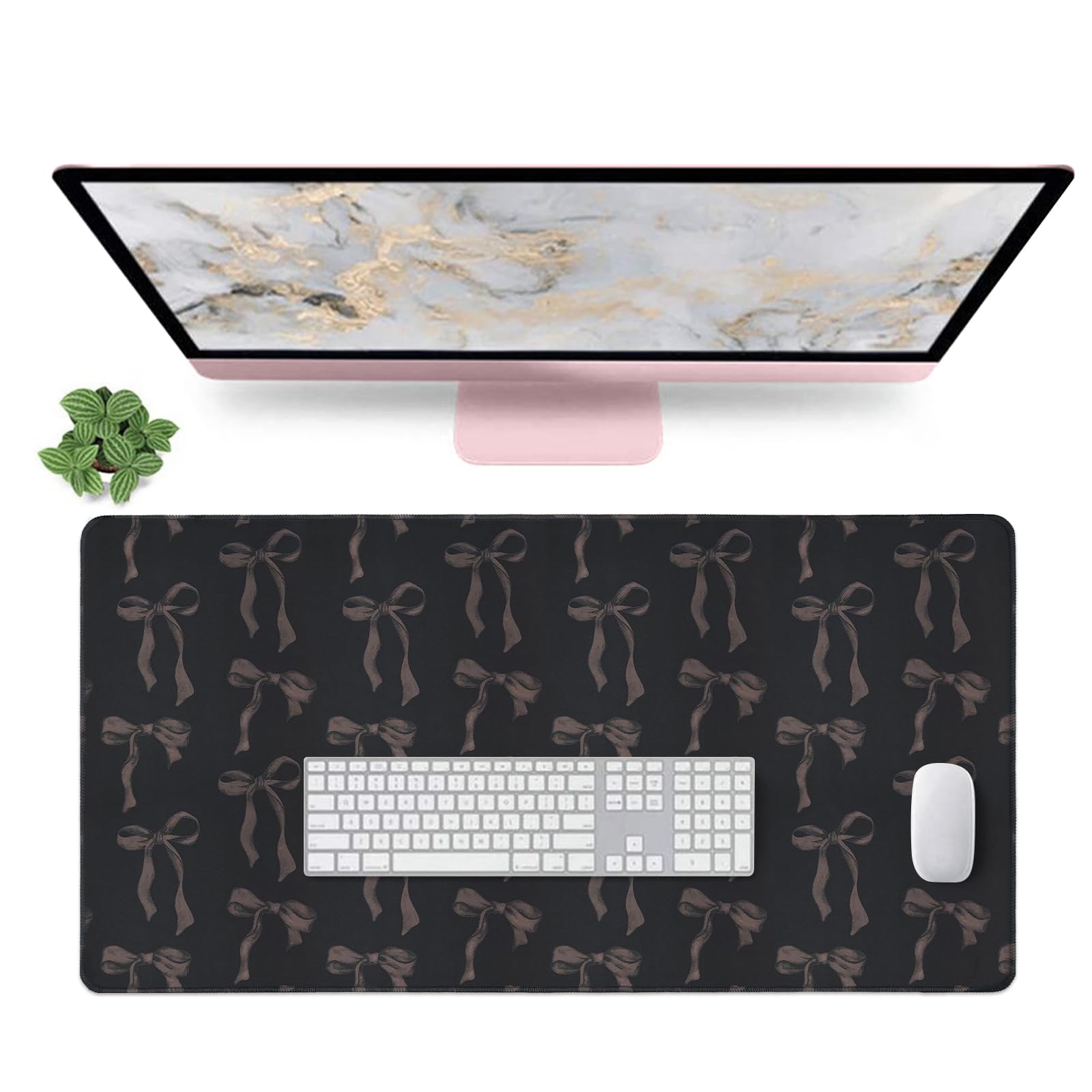 Pink Mouse Pad, Bows Desk Mat Computer Mat Desk Accessories 31.5 x 11.8