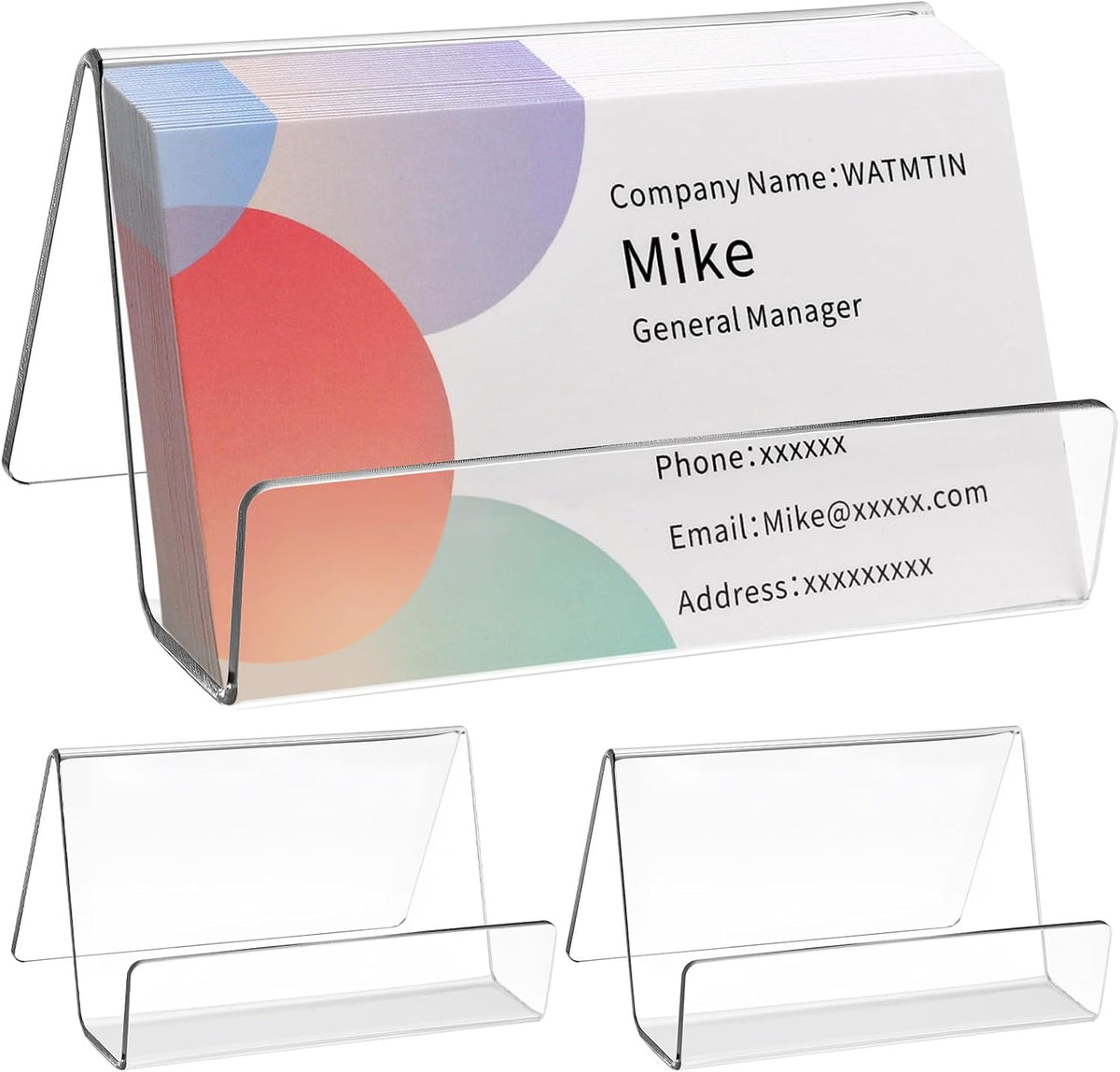 3 Pcs Acrylic Business Card Holder for Desk, Desktop Business Card Stand, Clear Name Cards Display Holder for Exhibition Accessories Home Office, Capacity: 50 Cards