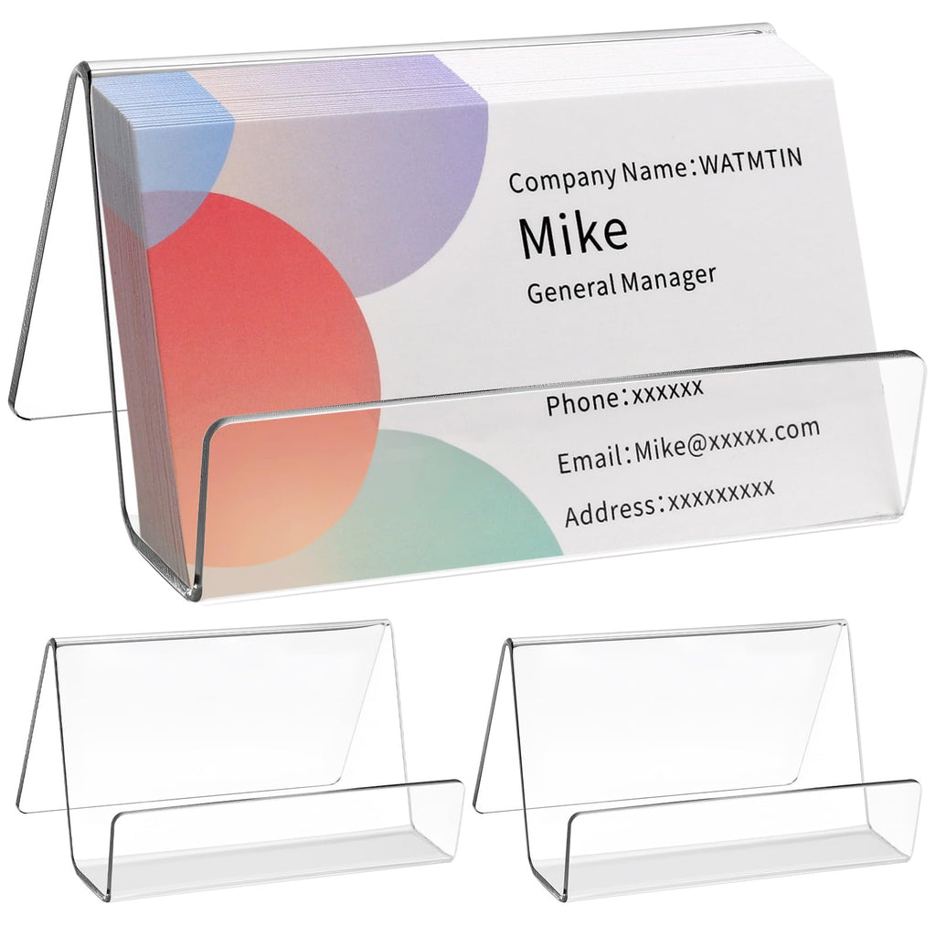 3 Pcs Acrylic Business Card Holder for Desk, Desktop Business Card Stand, Clear Name Cards Display Holder for Exhibition Accessories Home Office, Capacity: 50 Cards