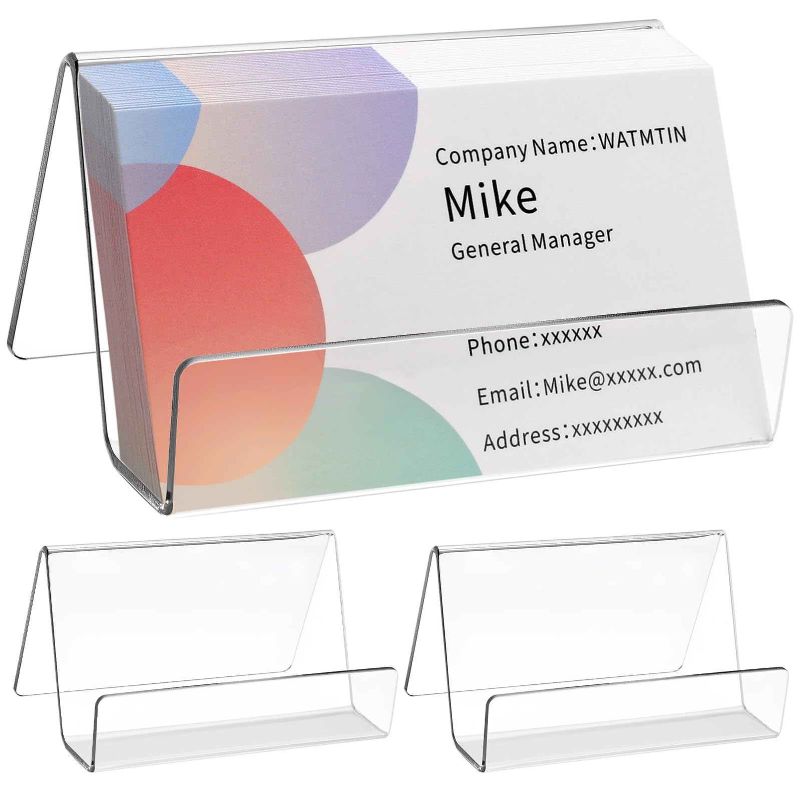 3 Pcs Acrylic Business Card Holder for Desk, Desktop Business Card Stand, Clear Name Cards Display Holder for Exhibition Accessories Home Office, Capacity: 50 Cards