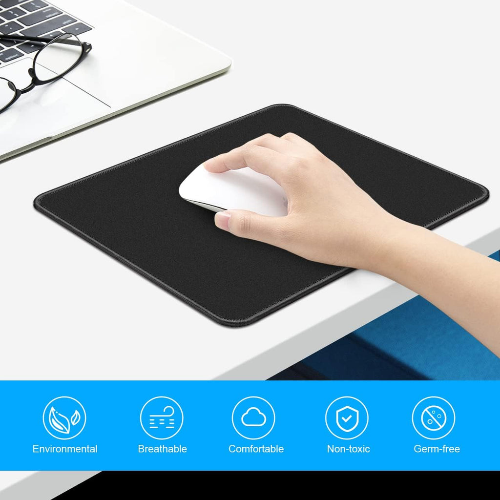 3 Pack Standard Mouse Pad with Stitched Edges, 10.3 x 8.3 in Black