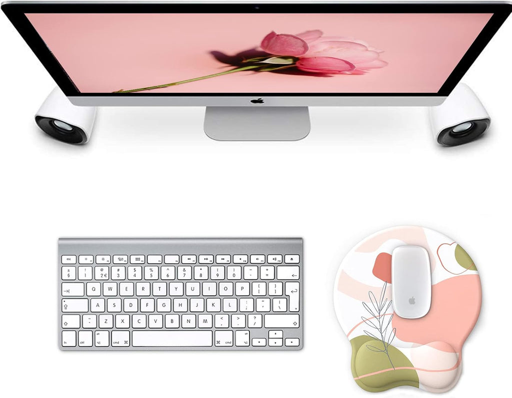 eulps Mouse Pad with Wrist Rest, Comfortable Computer Mousepad with Gel Wrist Support Smooth Surface and Non-Slip PU Base for Pain Relief, Laptop, Office & Home (Rose)