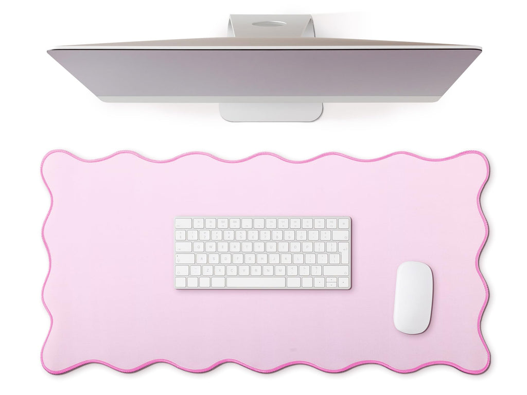 Hahafelt Large Scalloped Desk Mat Pad, Blue, 31.5 x 15.8 Inches