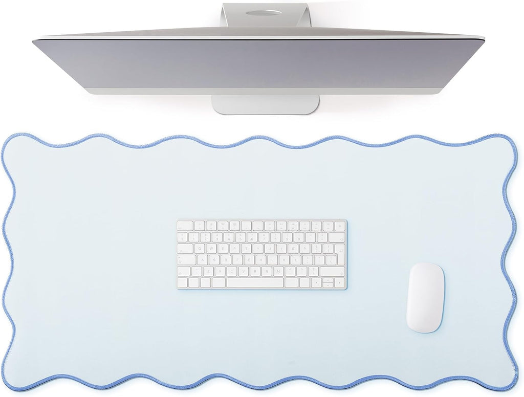 Hahafelt Large Scalloped Desk Mat Pad, Blue, 31.5 x 15.8 Inches