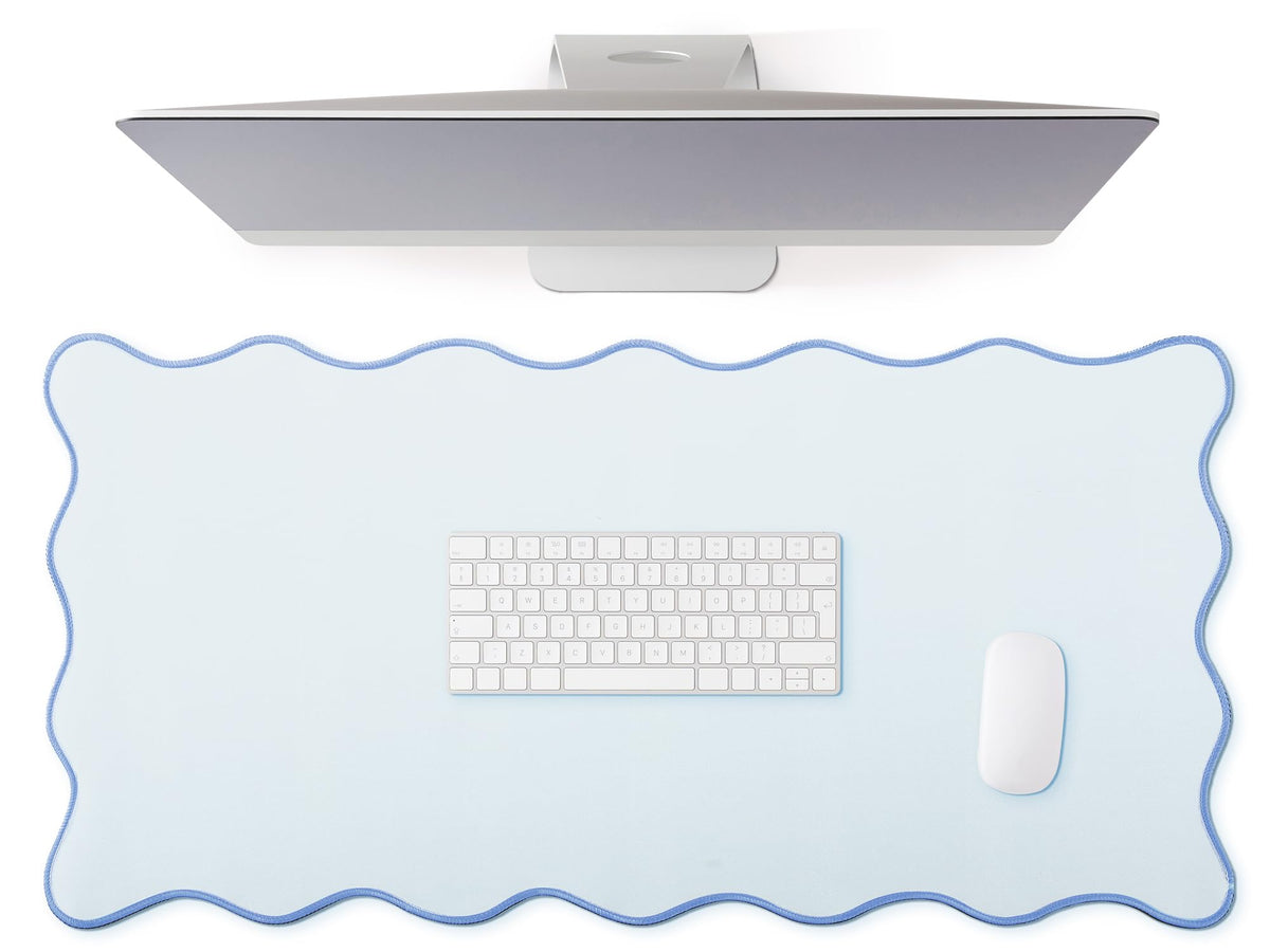 Hahafelt Large Scalloped Desk Mat Pad, Blue, 31.5 x 15.8 Inches