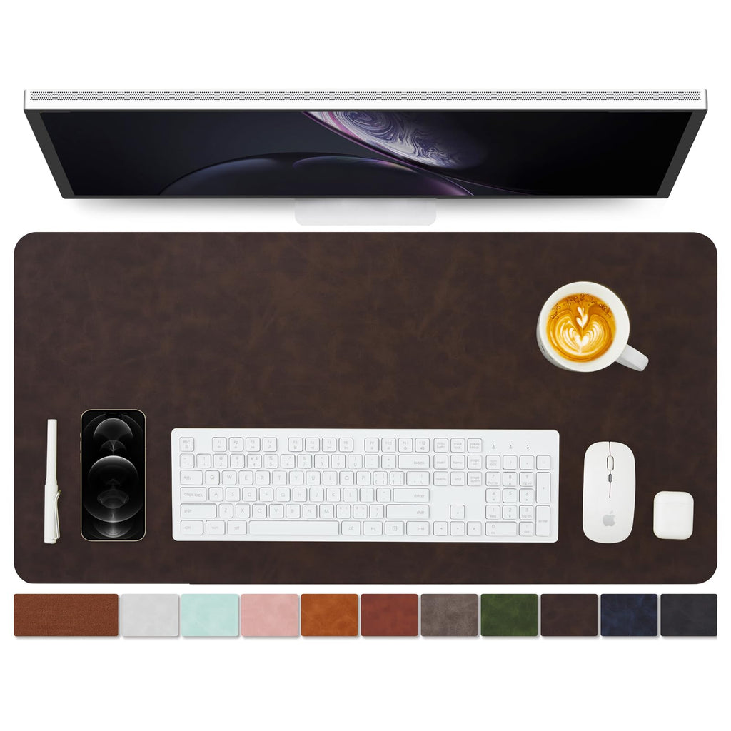 Distressed Leather Desk Mat - Non-Slip PU Desk Pad for Office and Home - Desk Organization and Accessories - Ideal for Large Mouse Pad and Desk Mats on Top of Desks(Tan,36"x 17")