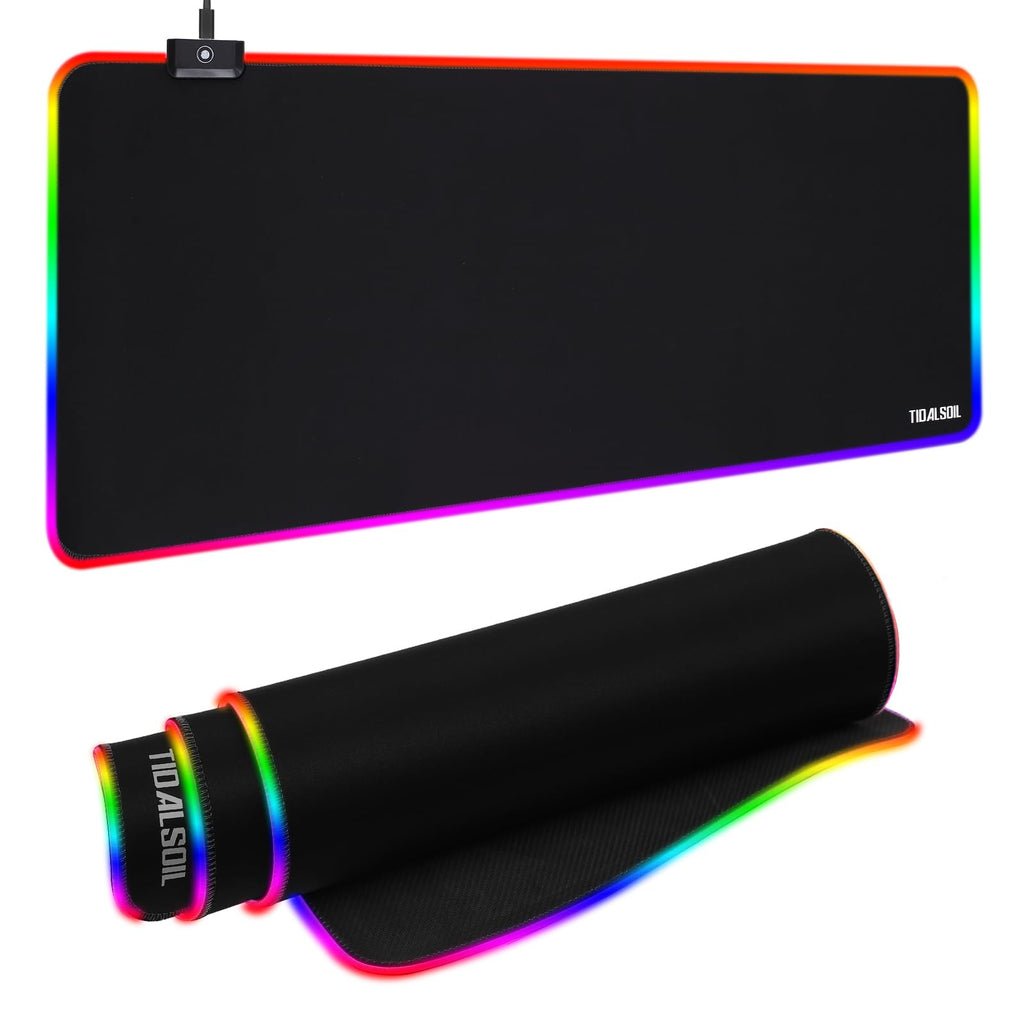 TIDALSOIL RGB Gaming Mouse Pad, 31.5x11.8 in Extended LED Desk Mat, Black