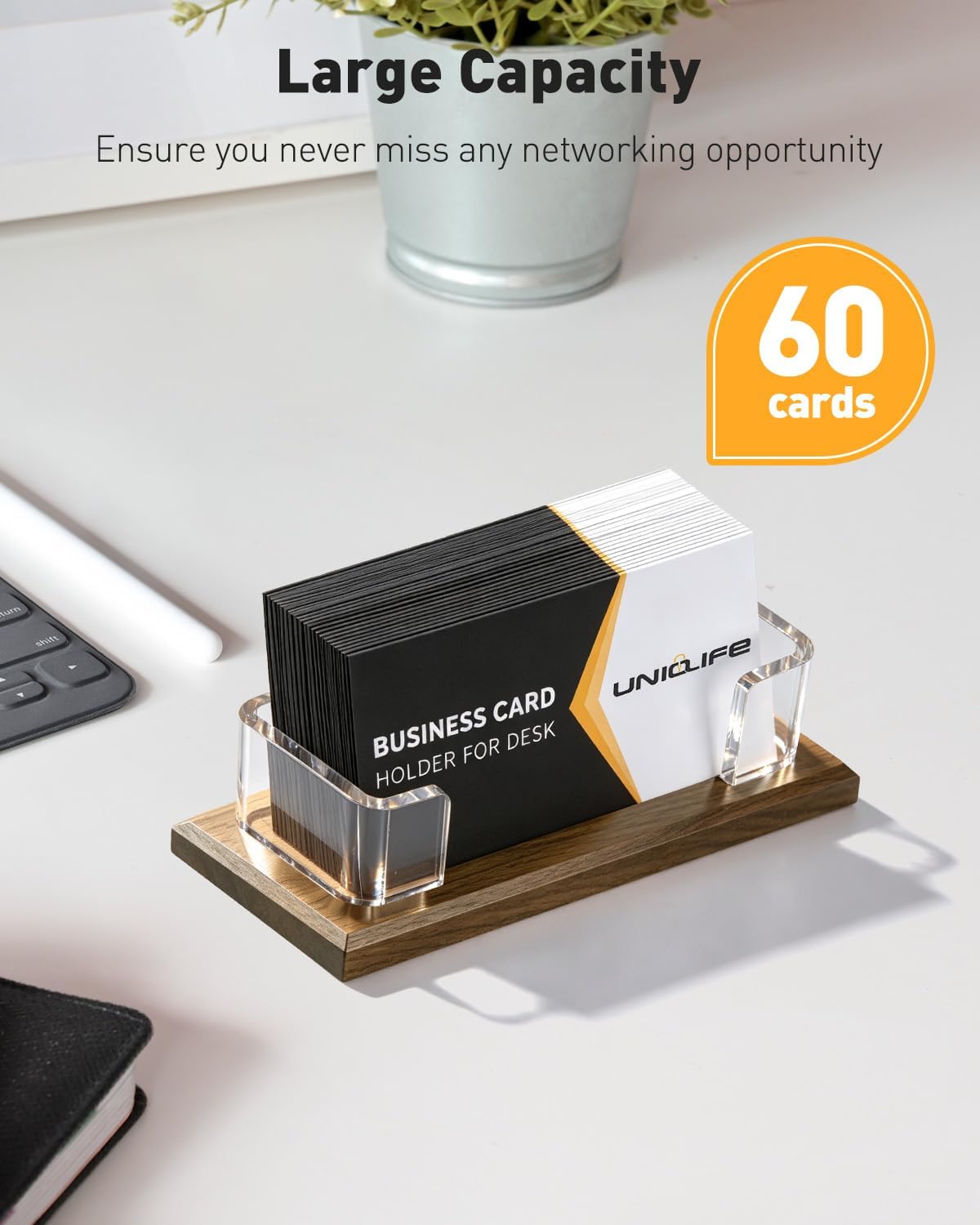 Uniclife Wooden Business Card Holder for Desk Business Card Display Stand