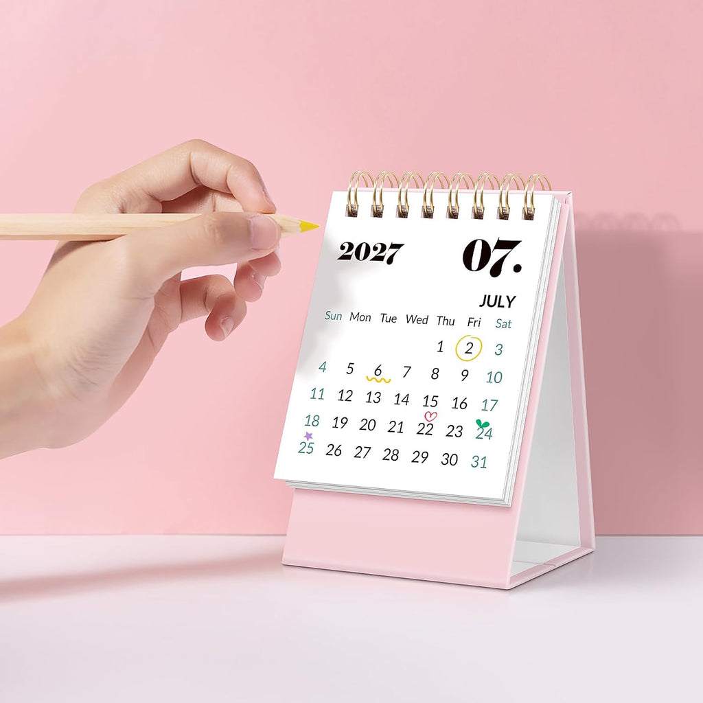KONVINIT Small Desk Calendar 2026-2027, Floral 2026 Desk Calendar - Runs From January 2026 Until December 2027, 24 Months Mini Desktop Calendar 2026 for School, Home & Office Supplies