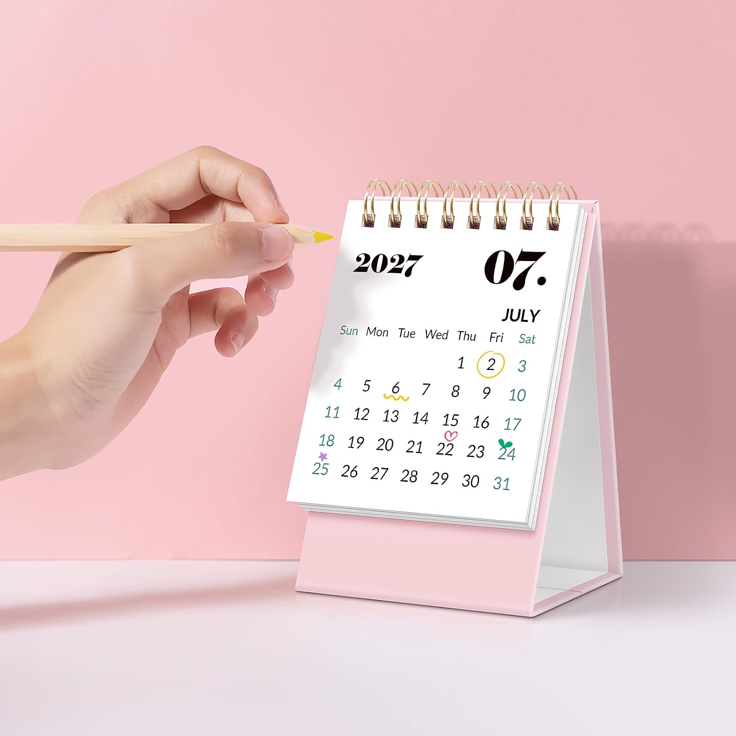 KONVINIT Small Desk Calendar 2026-2027, Floral 2026 Desk Calendar - Runs From January 2026 Until December 2027, 24 Months Mini Desktop Calendar 2026 for School, Home & Office Supplies