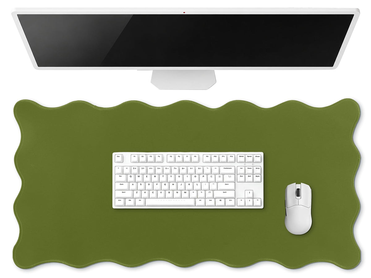 Hahafelt Large Scalloped Desk Mat Pad, Blue, 31.5 x 15.8 Inches