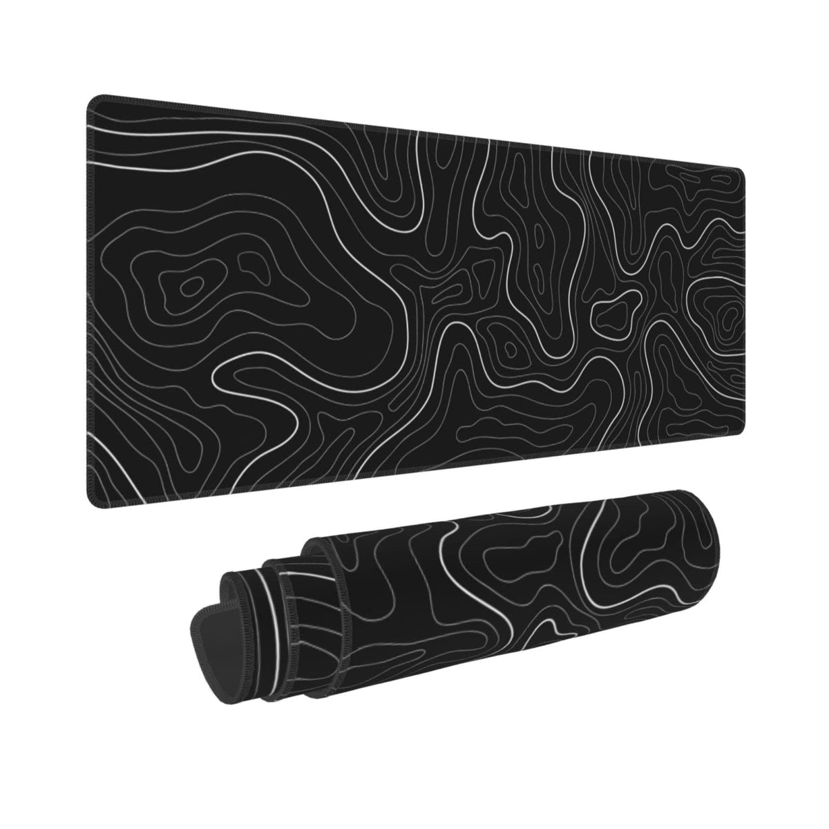 Abstract Topographic Map White Grey Black Gaming Mouse Pad Long Mouse Pad Large Desk Mat 31.5 X 11.8 Inch Mousepad with Non-Slip Base Stitched Edge Keyboard Mat for Gaming Office