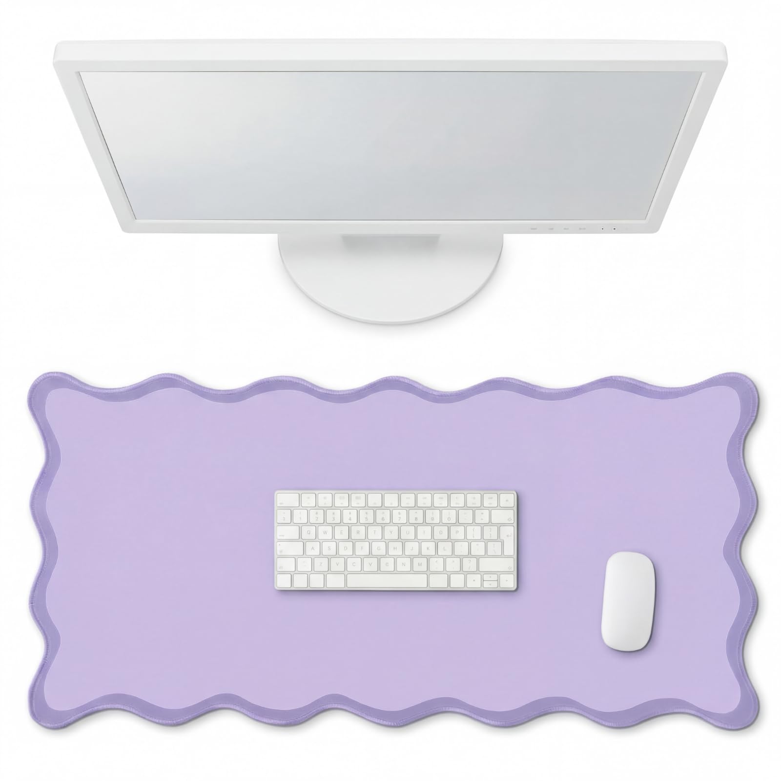Hahafelt Large Scalloped Desk Mat Pad, Blue, 31.5 x 15.8 Inches