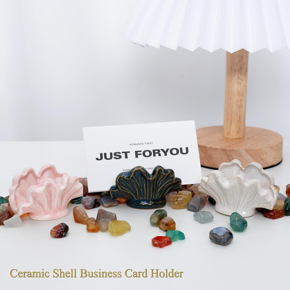 Cute Shell Business Card Holder for Desk - Vertical Display Stand