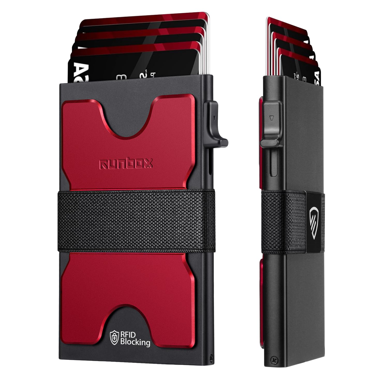 RUNBOX Slim Wallet for Men, RFID Aluminum Pop-Up Card Holder for 12 Cards