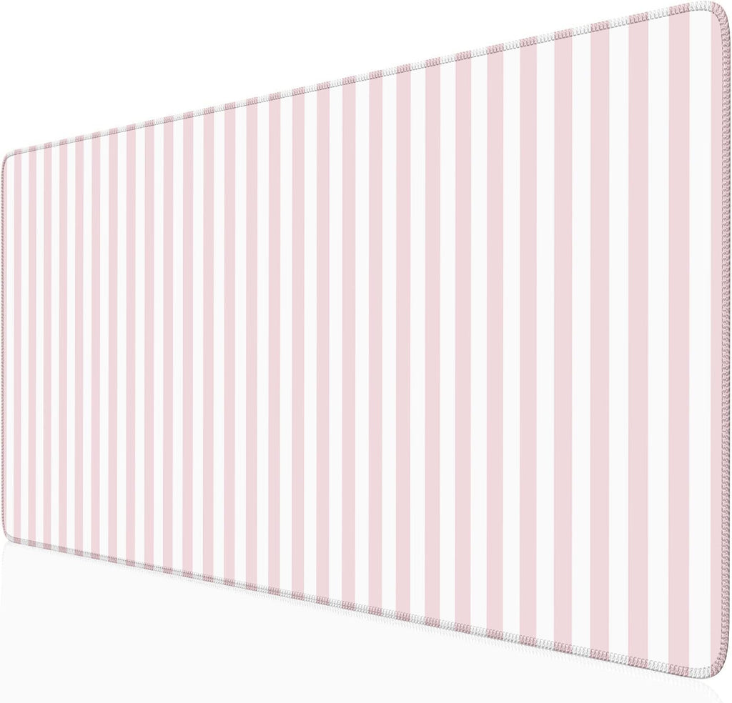 Light Pink Striped Desk Mat Cute Pastel XXL Large Gaming Mouse Pad Desk Pad Kawaii Cozy Aesthetic Keyboard Laptop Computer Mat Home Office Decor for Women