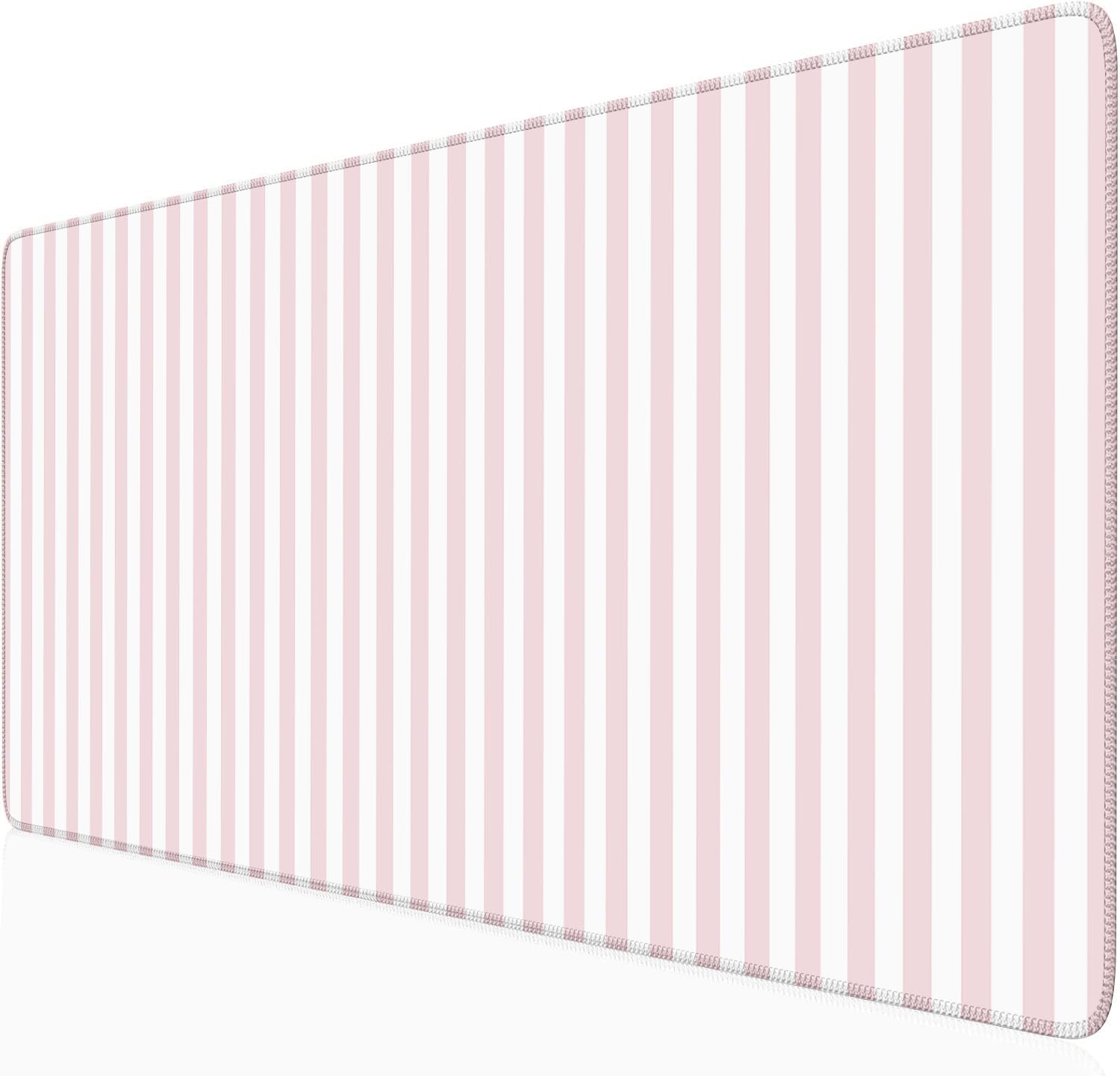 Light Pink Striped Desk Mat Cute Pastel XXL Large Gaming Mouse Pad Desk Pad Kawaii Cozy Aesthetic Keyboard Laptop Computer Mat Home Office Decor for Women